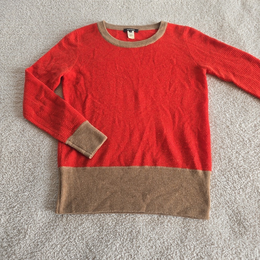 Kerisma Colorblock Knit Sweater Crew Neck Burnt Orange Boho-chic Autumn Sz S